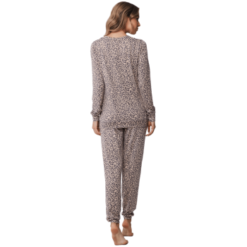 PA-20242-174-2- Pigiama due pezzi manica lunga in morbido tessuto - Dark grey animalier