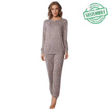 PA-20242-174-2- Pigiama due pezzi manica lunga in morbido tessuto - Dark grey animalier