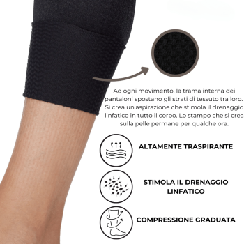 ANI1699.001 - Sport tights massage taglie forti - leggings magici linfodrenanti a compressione graduata con banda - nero