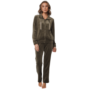 PA-85242-340-8- Pigiama con zip serie Premium in vellutino -Dark Green