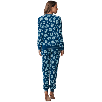 RE-21242-414-2 - Pigiama due pezzi manica lunga in morbido tessuto - animalier blu